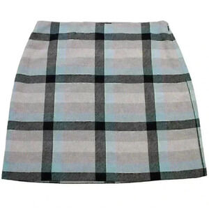 NWT Talbots Size 16 Petite Gray Blue Tartan Plaid Wool Blend Mini Pencil Skirt